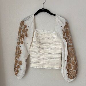 Appliqué White and Brown Women's Top